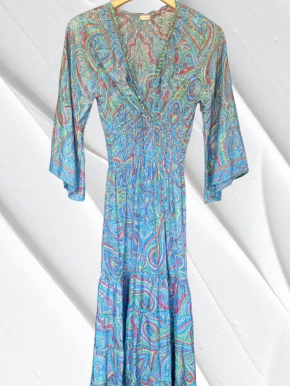Art Silk Paisley Floral Maxi Dress Womens Size Small Spring Summer Vibe